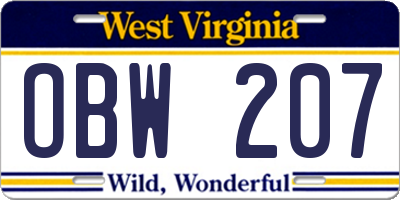 WV license plate OBW207