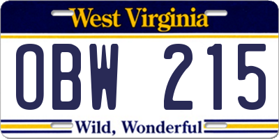 WV license plate OBW215