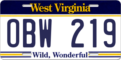 WV license plate OBW219