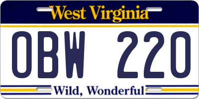 WV license plate OBW220