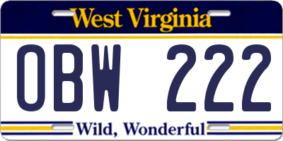 WV license plate OBW222