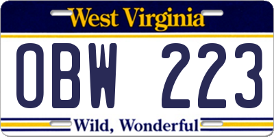 WV license plate OBW223