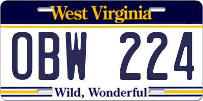 WV license plate OBW224