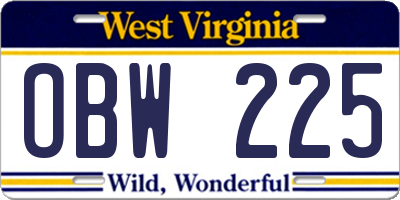 WV license plate OBW225