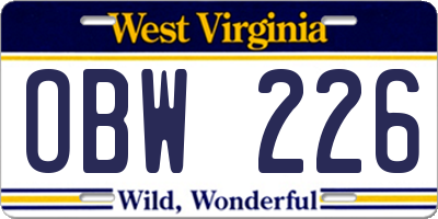 WV license plate OBW226