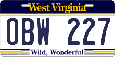 WV license plate OBW227
