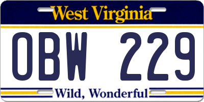 WV license plate OBW229