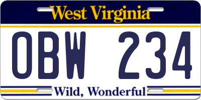 WV license plate OBW234