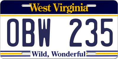 WV license plate OBW235