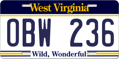 WV license plate OBW236