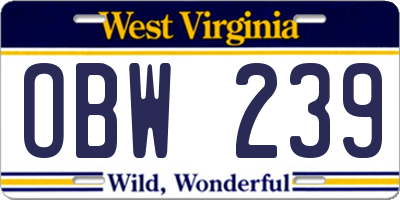 WV license plate OBW239