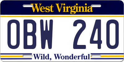 WV license plate OBW240