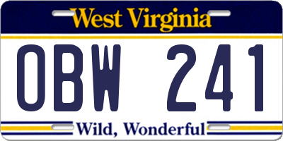 WV license plate OBW241