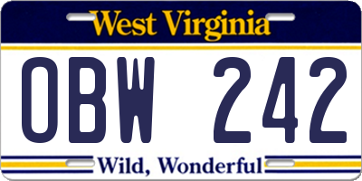 WV license plate OBW242