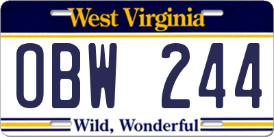 WV license plate OBW244