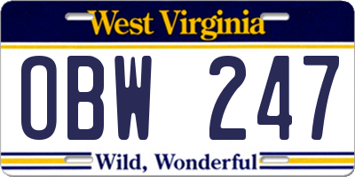 WV license plate OBW247