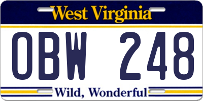 WV license plate OBW248