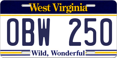 WV license plate OBW250