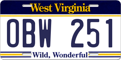 WV license plate OBW251