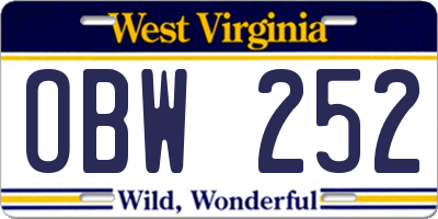 WV license plate OBW252