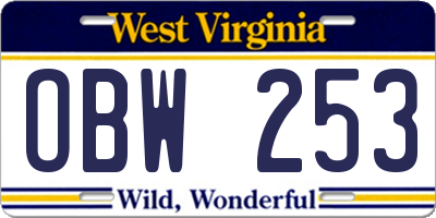 WV license plate OBW253