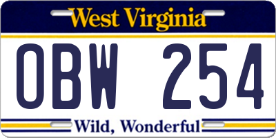WV license plate OBW254