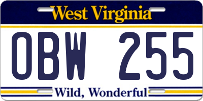 WV license plate OBW255
