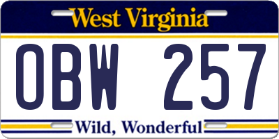 WV license plate OBW257