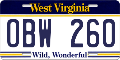 WV license plate OBW260