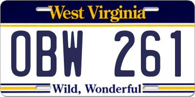 WV license plate OBW261