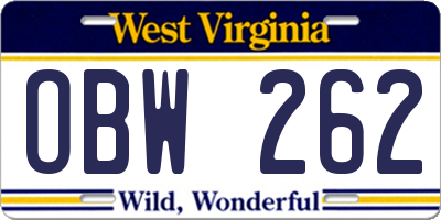 WV license plate OBW262