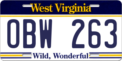 WV license plate OBW263