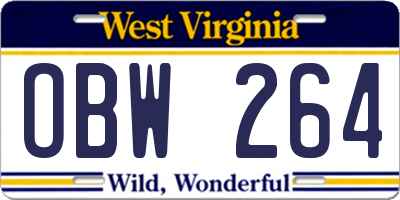 WV license plate OBW264