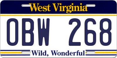 WV license plate OBW268