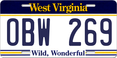 WV license plate OBW269