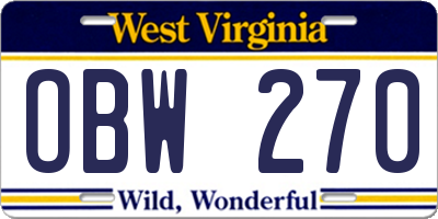 WV license plate OBW270