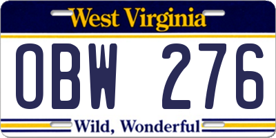 WV license plate OBW276