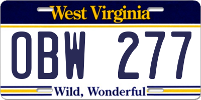 WV license plate OBW277