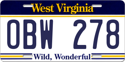 WV license plate OBW278