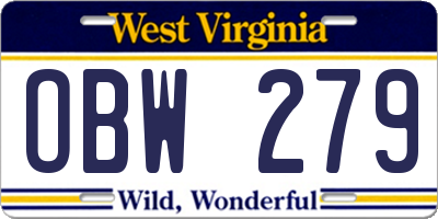 WV license plate OBW279