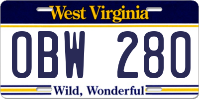 WV license plate OBW280