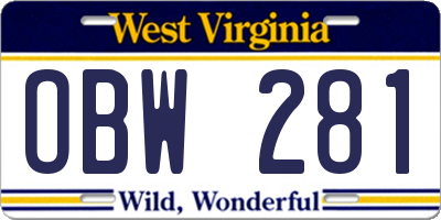 WV license plate OBW281