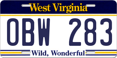 WV license plate OBW283