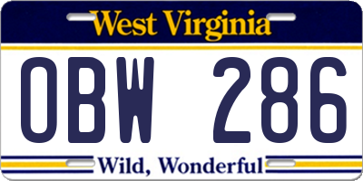 WV license plate OBW286