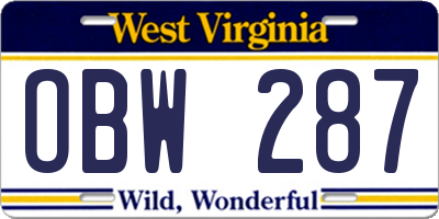 WV license plate OBW287