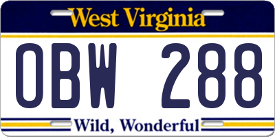 WV license plate OBW288