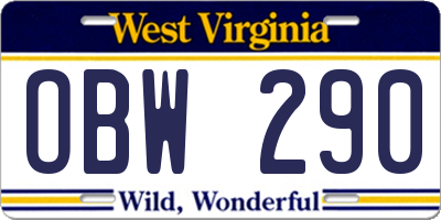 WV license plate OBW290