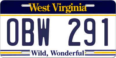WV license plate OBW291