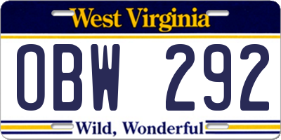 WV license plate OBW292