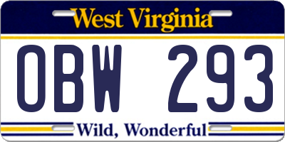 WV license plate OBW293